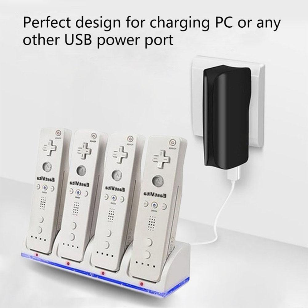 4 Ports Charging Stand Dock Station for WII Game Console Battery Gamepad Game Controller Joystick Charger with LED Indicator