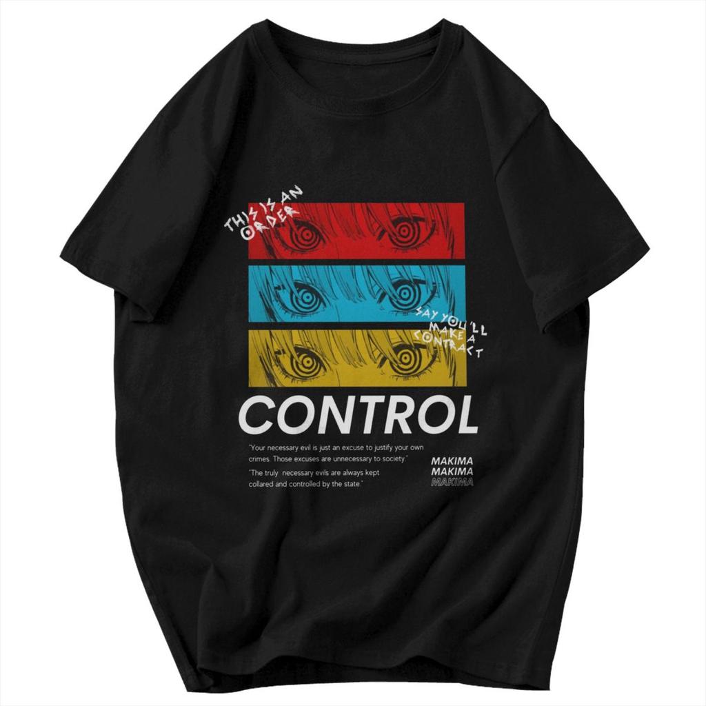 Men T Shirt Anime Chainsaw Man Makima Cotton Y2K Graphic Quality Unisex Tops T Shirts