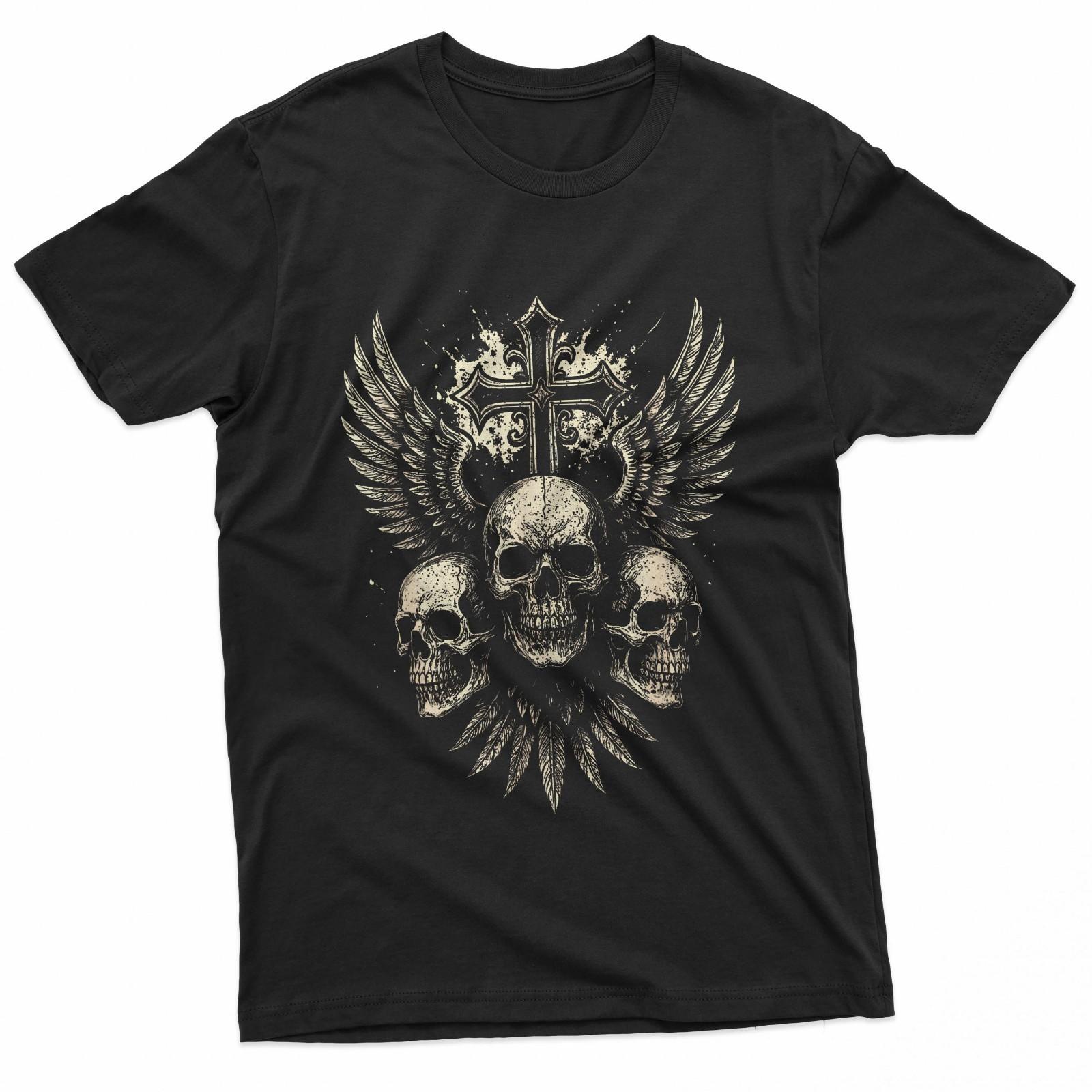 Vintage Skull Cross Wings Gothic Punk Rock Design T-Shirt S
