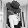 Internet Celebrity Black and White Mixed Color Big Brim Straw Hat Summer Sunshade Bow Beach Hat Children British Flat Top Hat