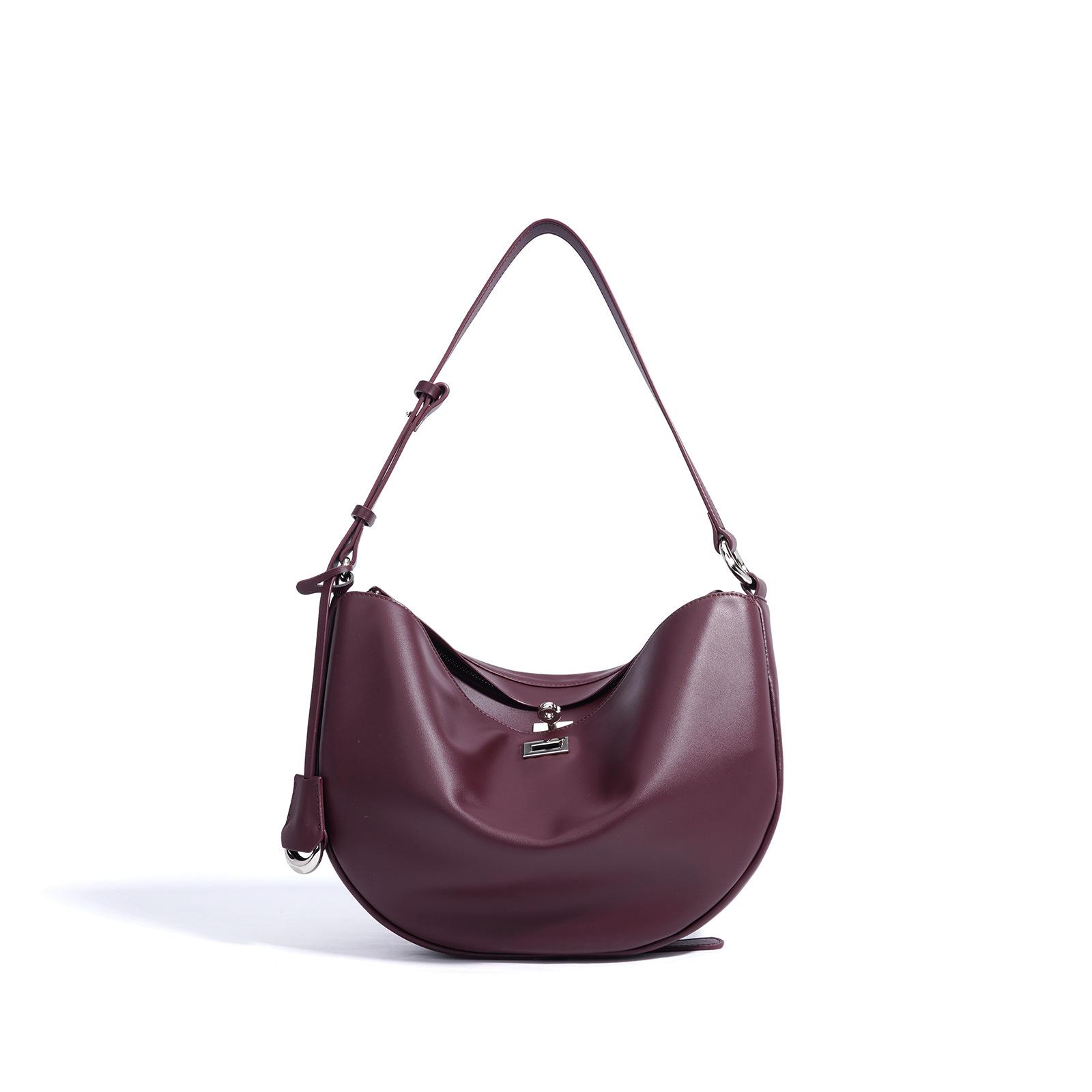 Elegant Beige Leather Hobo Bag – Soft Curve Design with Adjustable Strap