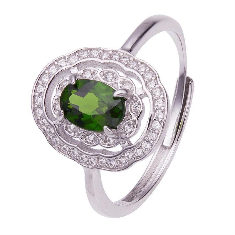 S925 Sterling Silver Colored Treasure Ring Women'S Natural Topaz Sapphire Olivite Diopside Garnet