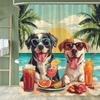 1pc Funny and Creative Surfing Cat and Dog Shower Curtain,Cartoon Bathroom Curtain,Home Polyester Decoration Curtain With Hooks