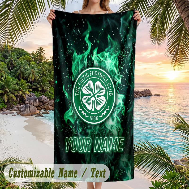 Beach Towel Celtic FC Print Custom Name Text Soft Towel for Swimming Pool