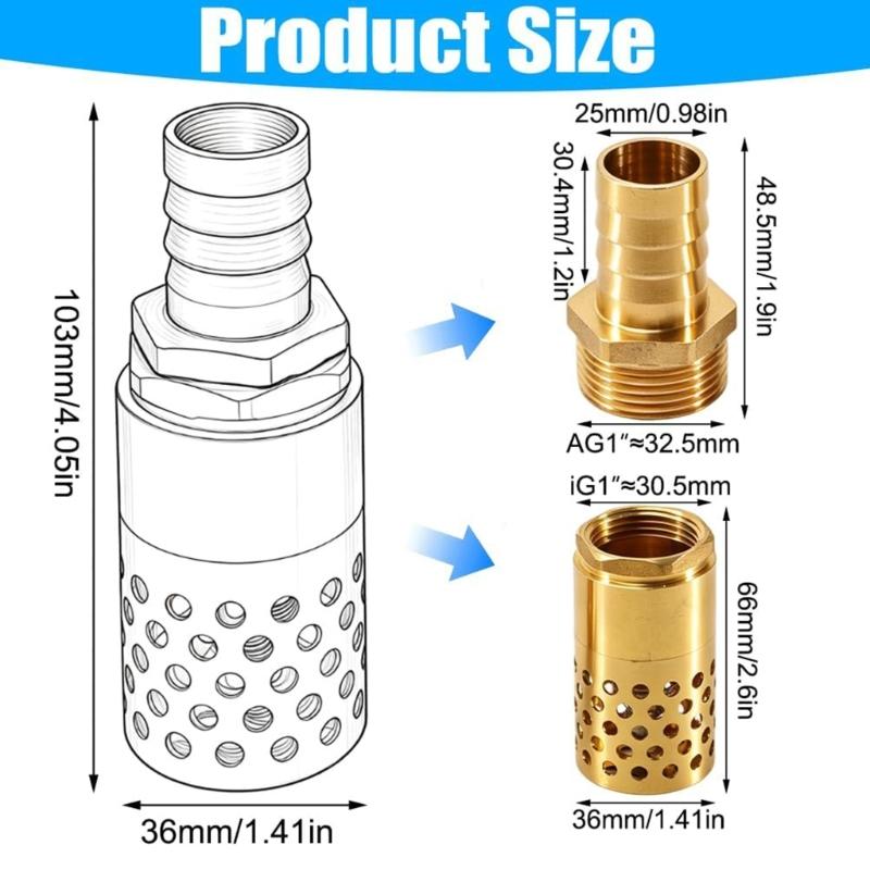 1 Zoll Messing Fußventile mit 25 mm Schlauchanschluss Stabile Konstruktion Rückschlagventile Einfache Installation für Wassersysteme & Bewässerung