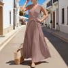 ZANZEA Women Elegant V-Neck Casual Sleeveless Pleated Long Dress