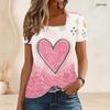 Women Plus Size Short Sleeve U Neck T Shirt Pink Glitter Heart Dot Gradient Print White Base Top