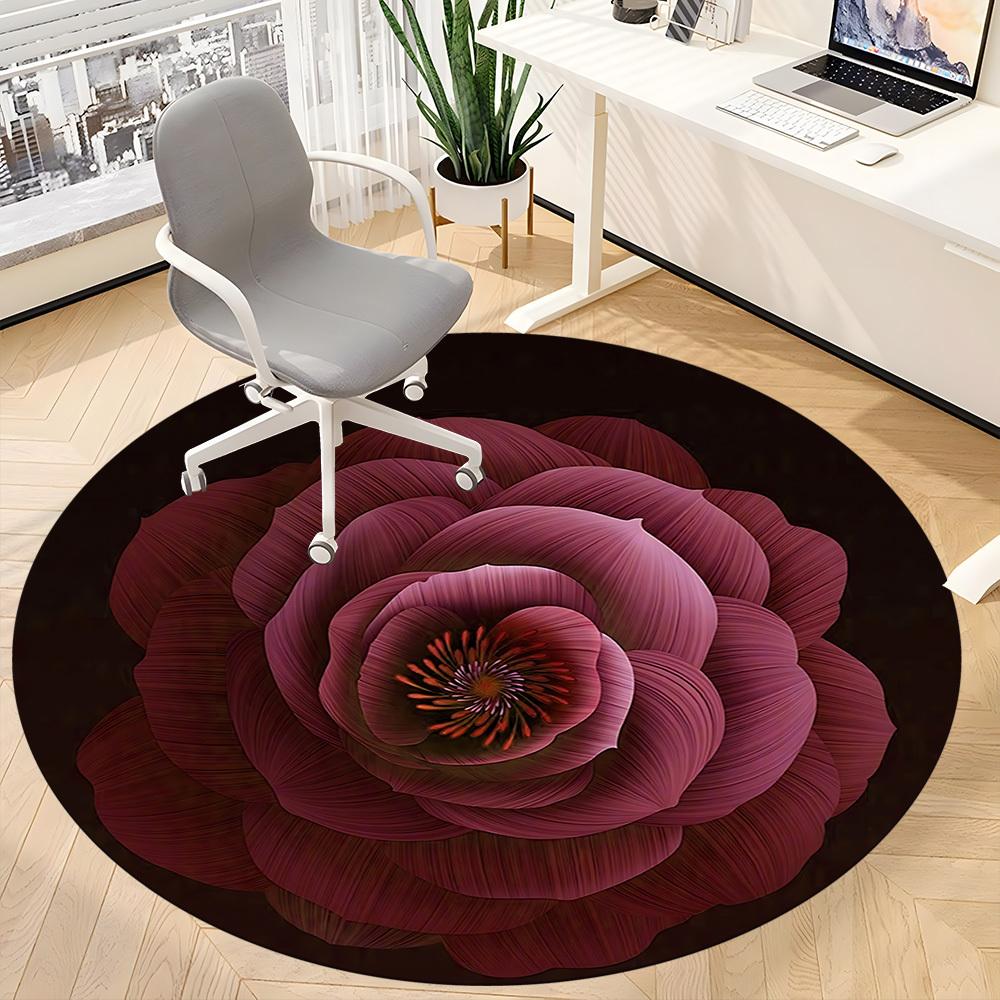 1pc Rose Pattern Chair Carpet for Office, Round Non Slip Durable Large Size Office Carpet, Suitable for Office