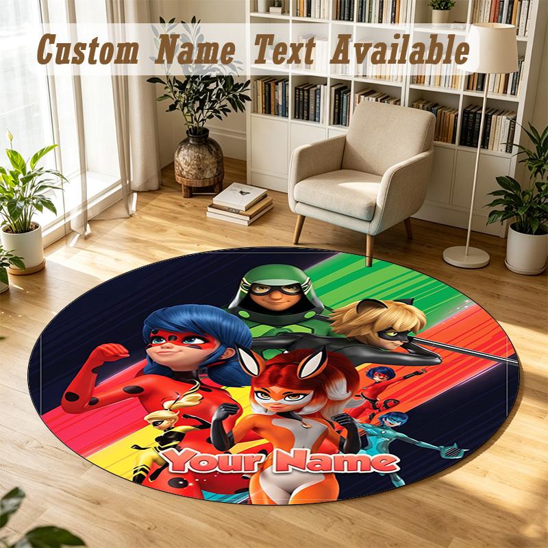Round Rug Custom NameMiraculous Ladybug Pattern Non Slip Carpet Home Floor Decor