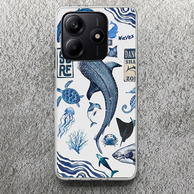Ocean Starfish Sea Turtle Shark Phone Case For Xiaomi Redmi Note 14 14S 13 12S 12 10 10S 11 Pro Plus 11S 11E 11T 9 9S Soft Silic