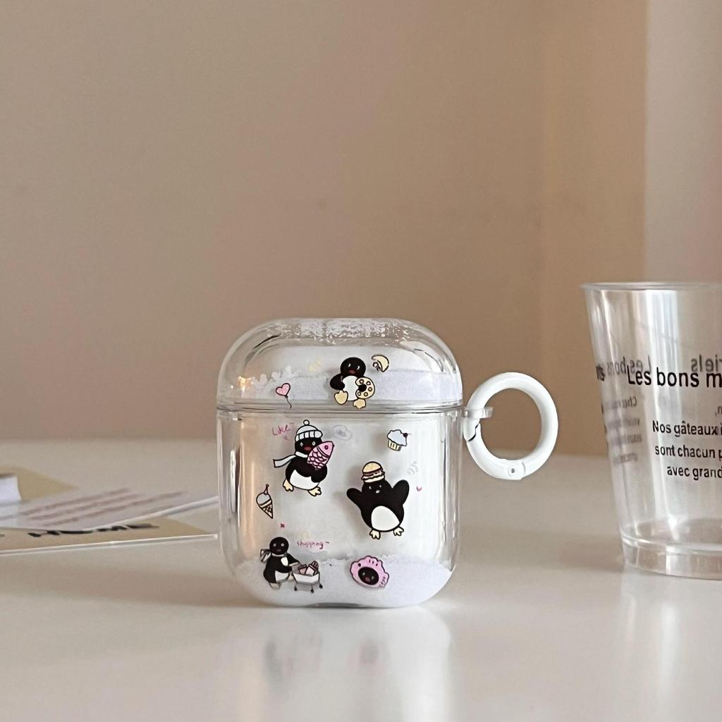 Hanfeng Quicksand Cartoon Penguin for AirPods 1 Protective Case Pro1 Bluetooth 1/1 Generation Earphone Case