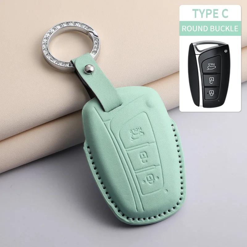 For Hyundai Creta Ix35 Ix45 I10 I30 I40 Car Keychain Protective Cover PU Leather Car Key Case Cover