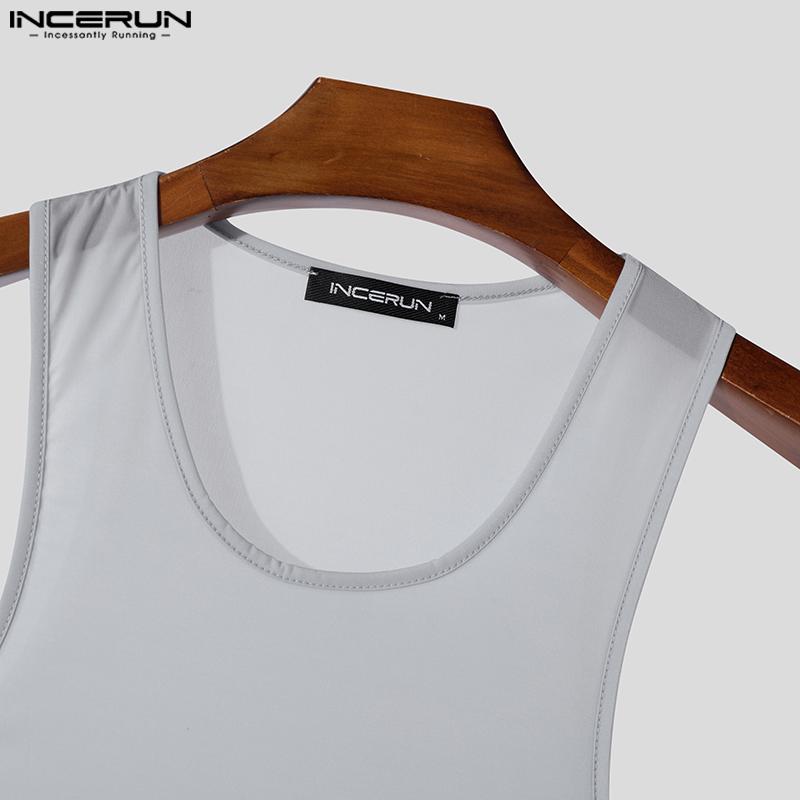 INCERUN Men Summer Sleeveless See Through Breathable Homewear Mesh Sheer Tank Tops