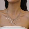 Star Moon Charms Necklace Boho Tassel Chain Choker Rhinestone Crescent Pentagram Fringe Charm Necklace for Women Dates Parties Jewelry
