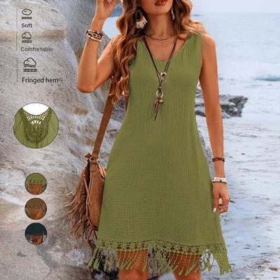 A Bohemian Chic Fringed Dress for Women A Loose Sleeveless Fringed Dress with Elegant Charm
