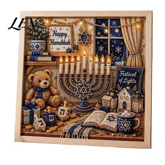 Beginner Friendly Craft DIY Hanukkah Pearl Art Kit, 3D Mosaic Bead Set, Creative Indoor Garden Decor Ritual Activity Making Kit for Traditional