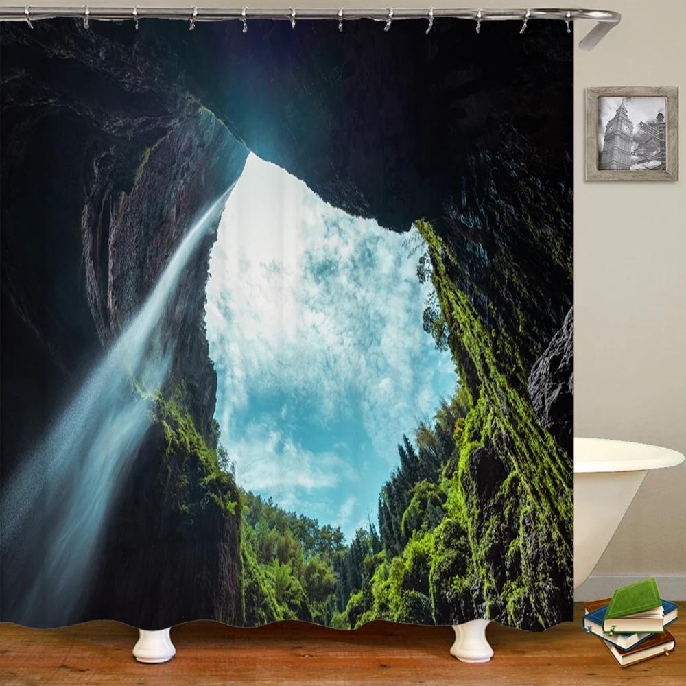 Bathroom Shower Curtain 3D Nature Forest Landscape Print Polyester Waterproof Curtain Home Decoration Curtain with Hook 180x200