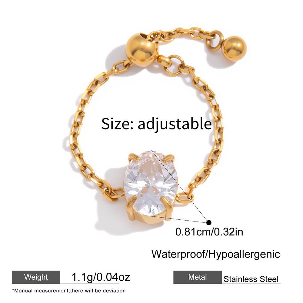 Stainless Steel Adjustable Rings for Women Waterproof Gold Plated Shiny Geometric CZ Zircon Pendant Fashion Finger Jewelry
