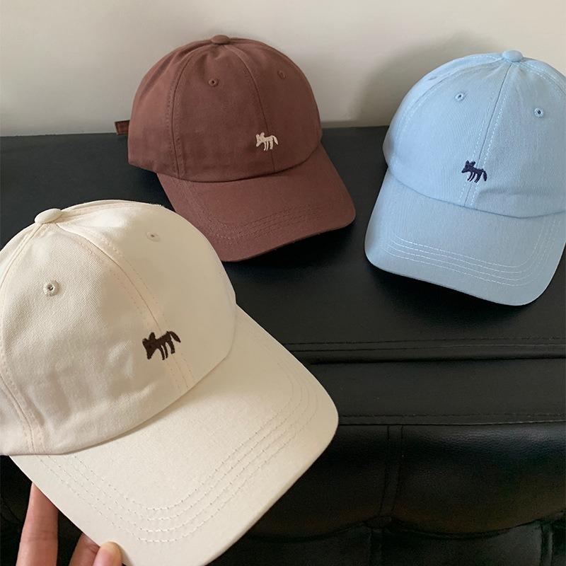 Cute Little Fox Embroidered Baseball Cap for Women's Summer New Wide-brimmed Face Small Sunscreen Sunshade Cap