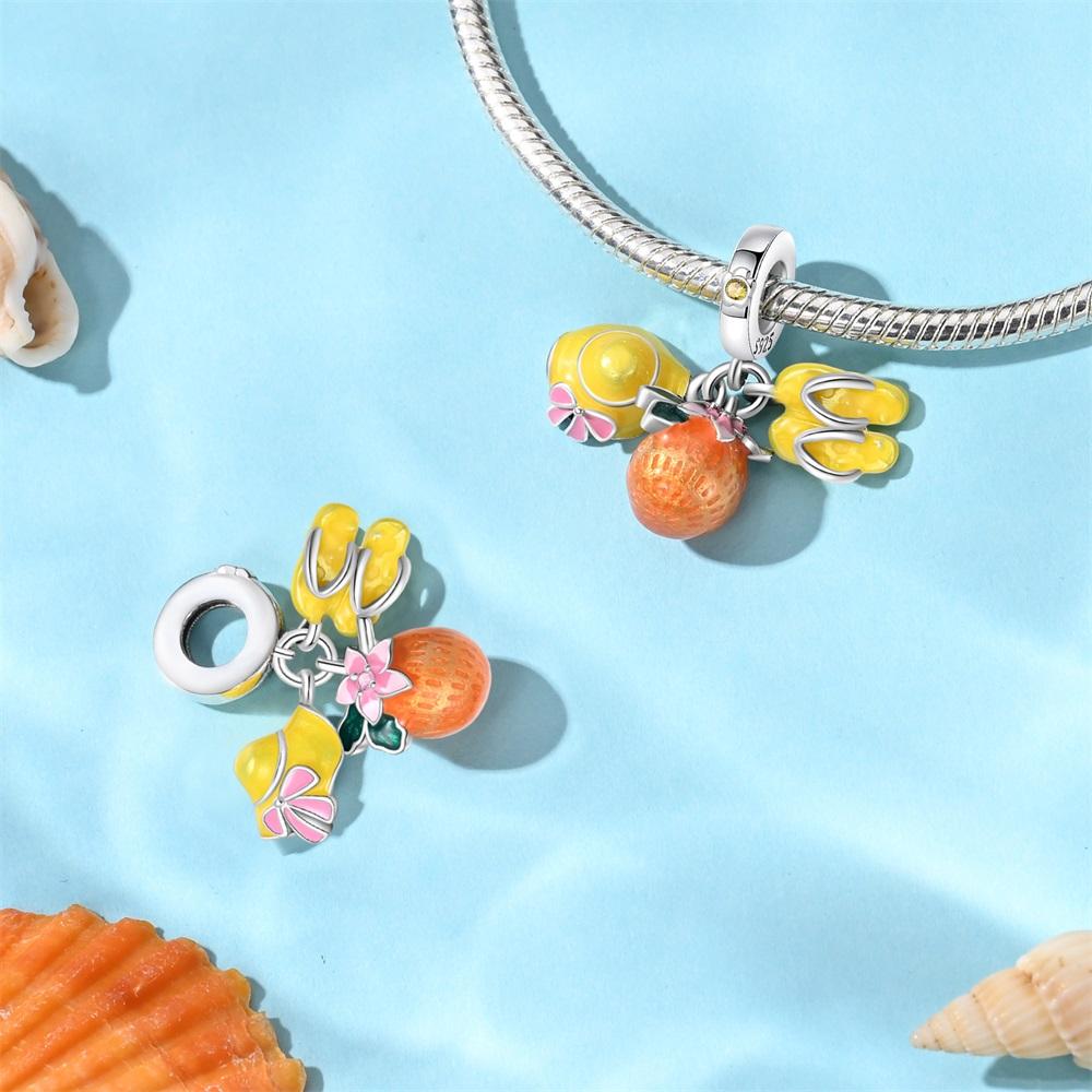 Original Charms Copper Beach Vacation Pendant Travel Beads Fit Bracelet Women Jewelry Making Diy Gift