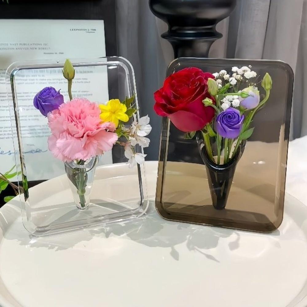 Transparent Frame Flower Vase Decorative Picture Frame Modern Art Vase Photo Frame Hydroponic Flower Vase Bookshelf Display