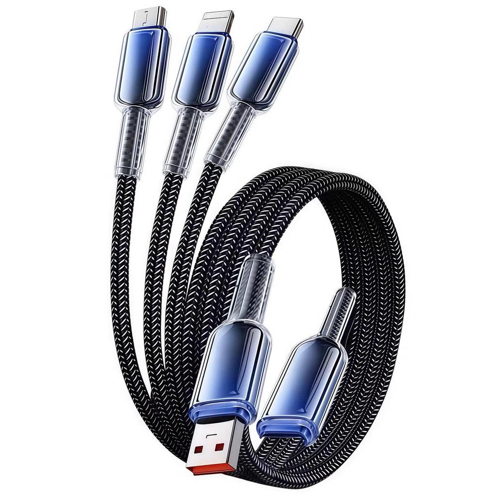120W Ice Crystal Gradient 3-in-1 Braided Fast Charging Cable for Huawei, Apple, and Android Devices