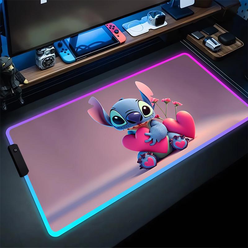 RGB Stitch Luminous Mouse Pad PC Kawaii Anime Colorful Mousepad XXL Gamer Cabinet Keyboard Rug Laptop Gaming Extended Desk Mat