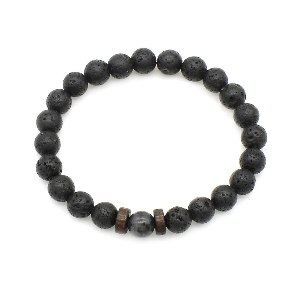Black Lava Stone & Wooden Bead Bracelet