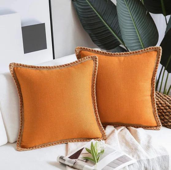 Solid Color Simple Comfortable Linen Striped Sofa Pillowcase Linen Ruffled Nordic Light Luxury Farmhouse Pillow Cushion Cover