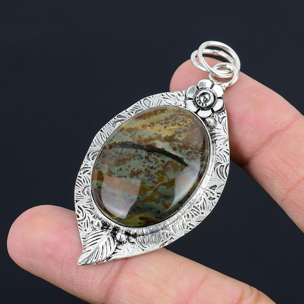 Daughters Day Sale Natural Coffee Bean Jasper 925 Silver Mother Pendant Jewelry