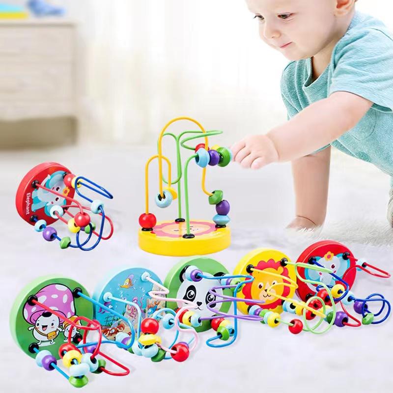 Montessori Wooden Toys Wooden Circles Bead Wire Maze Roller Coaster Educational Wood Puzzles Boys Girls Kid Toy 6+ Months