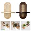 Modern Rattan Floating Shelf With Wooden Arched Design For Wall Decors Indoor Plant Photos Display Stand Home Decoration