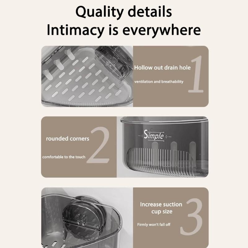 Suction Cup Corners Sink Organizers With Drainage Holes ABS Kitchen Bathroom Storage Shelf Easy Installation