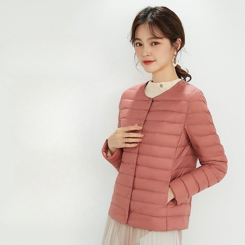 Women's V Neck Long Sleeve Lightweight 90% White Duck Down Jacket Inner Liner Coat