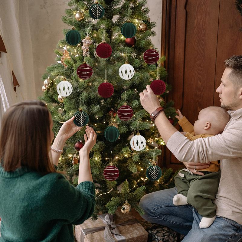 30Pcs 6cm Christmas Ball Ornaments Velvet Red Gree White Balls Xmas Tree Hanging Pendants 2025 Christmas Decoration For Home