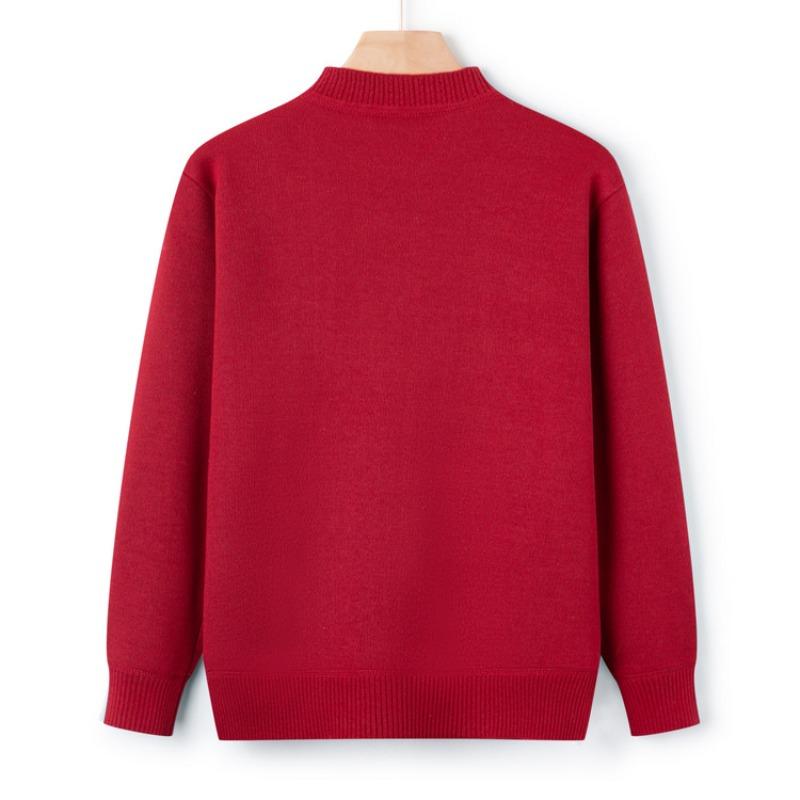Mom Autumn Warm Sweater Elderly Autumn and Winter Integrated Fleece Knitted Sweater Grandma Fleece Thickened Casual Top