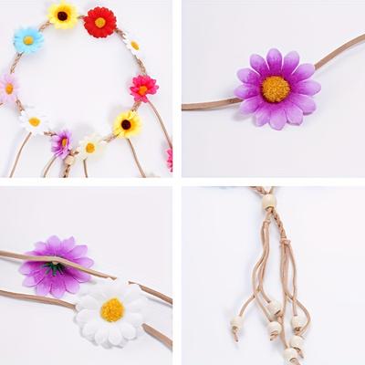 1 Stück Bohème Blume Dekorative Stirnband mit Sonnenblumen 70er Jahre Hippie Stil Sommer Blumiges Haar Accessoire, Einfache Gänseblümchenkette für Festival & Kostüm Outf