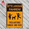 1pc Funny Metal Sign Please Drive Slowly Children & Animals, 8x12 Vintage Iron Safety Warning Plaque, Outdoor Yard Decor