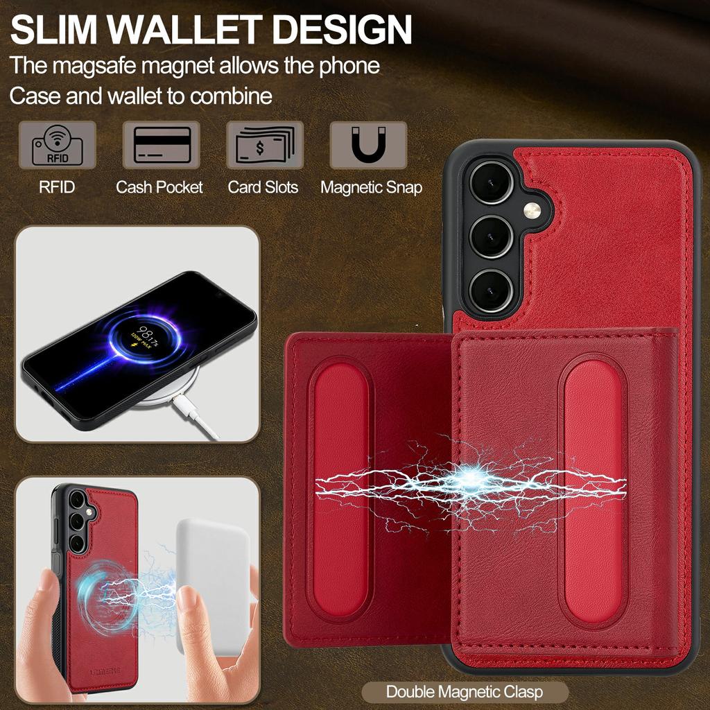 LC.IMEEKE L5 For Samsung Galaxy S25 FE Magnetic Phone Case Leather Back Cover with Detachable Card Holder