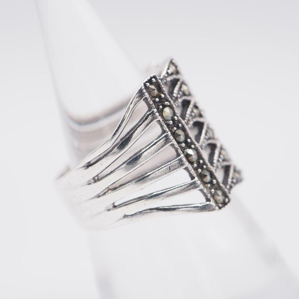 Used X941 Marcasite Marcasite 925 Engraved Ring Design Silver Ring Vintage No. 14