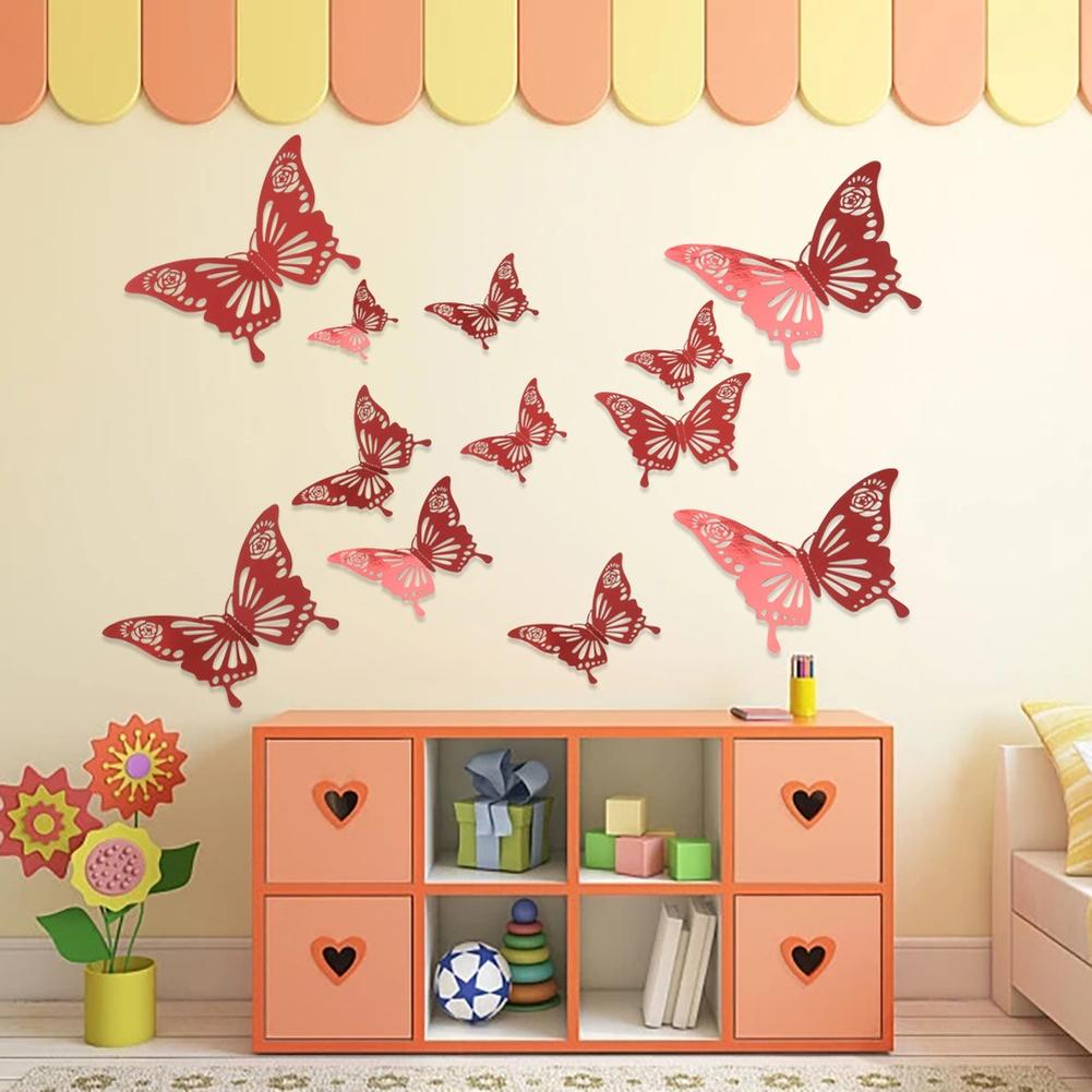 3D Butterfly Wall Stickers Hollow Design for Living Room Bedroom Hallway Decor Indoor Wall Art Wedding Party PET Decoration