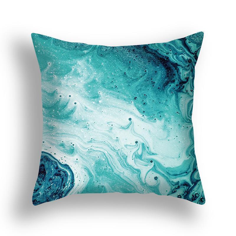 Niebieska Marmurowa Poszewka na Poduszkę 45x45cm Wzór Skały Morskiej Kwadratowa Sofa Poduszka Kwadratowa Abstrakcyjny Liść