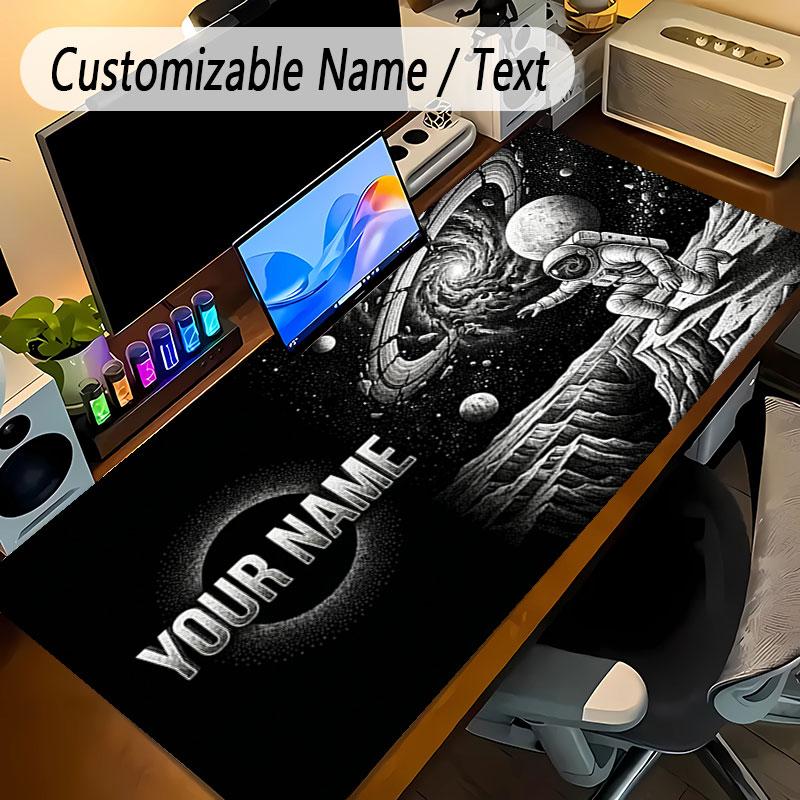 Astronaut Space Theme Personalized Mouse Pad Custom Name Text Non Slip Desk Pad For Laptop Office Desktop