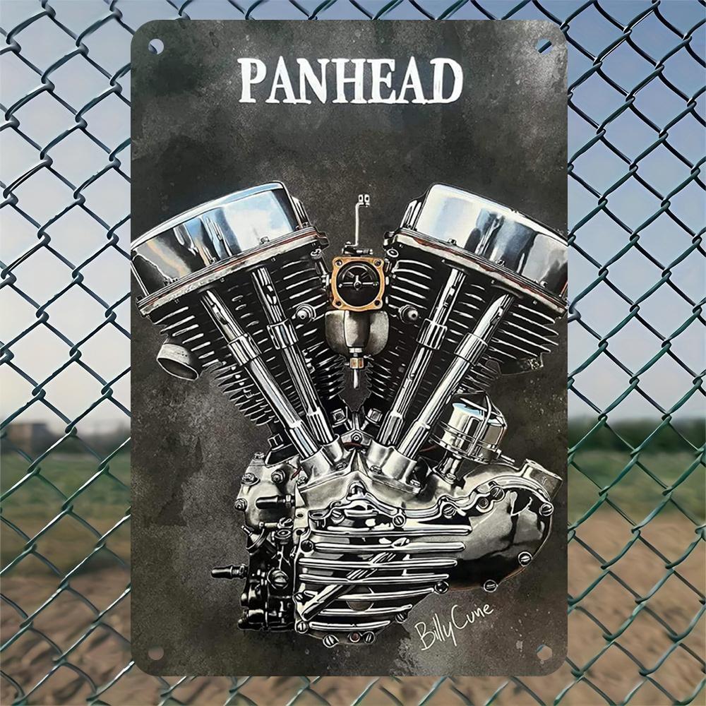 Vintage Panhead Motorrad Metallschild   Langlebige Schmiedeeisen Wanddekoration mit Verchromtem Detail Poliertes Finish für Garage 20x30cm（7.8x11.8inch） black