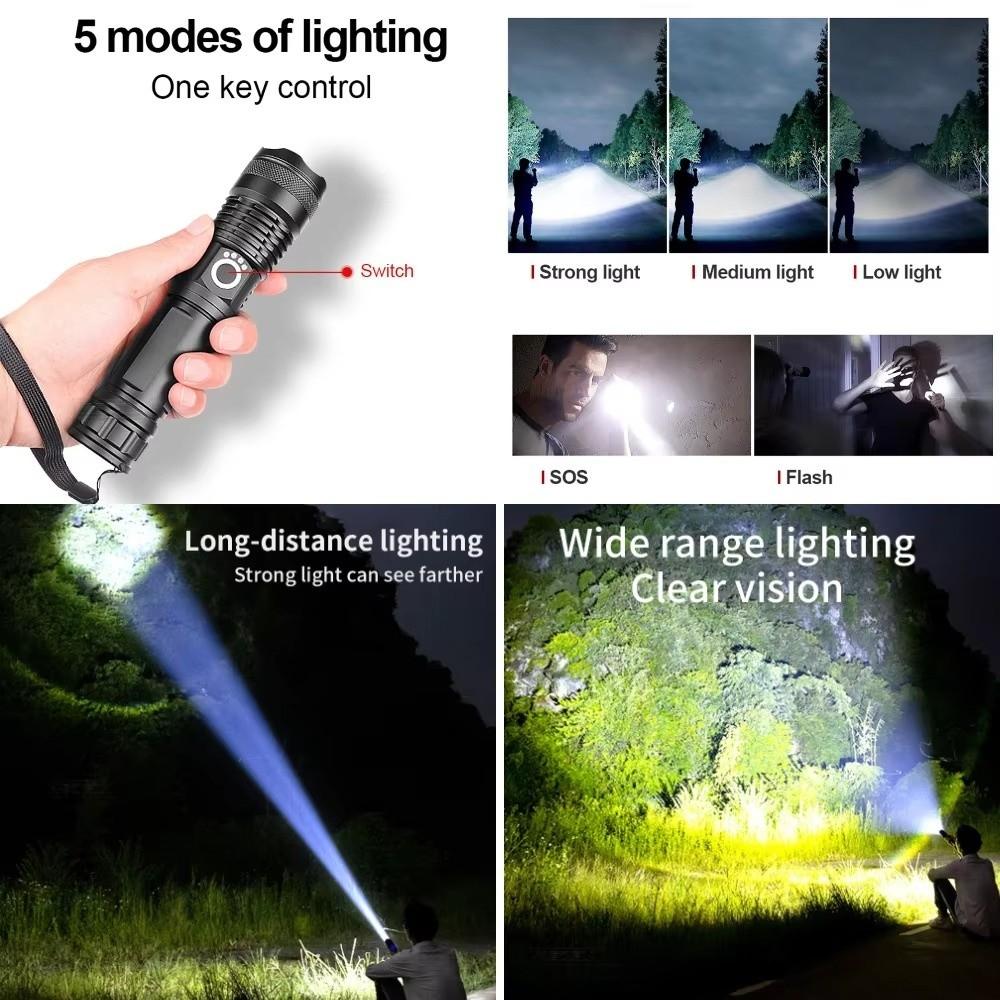 Multifunctional LED Flashlights Telescopic Zoom Outdoor Strong Light Flashlight Hand Lantern