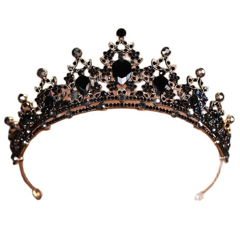 Bridal Headwear Black-Colour Women's Ballroom Crown Baroque Crystal Tiaras and Crowns Bridal Wedding Hair Accessories Jewelry