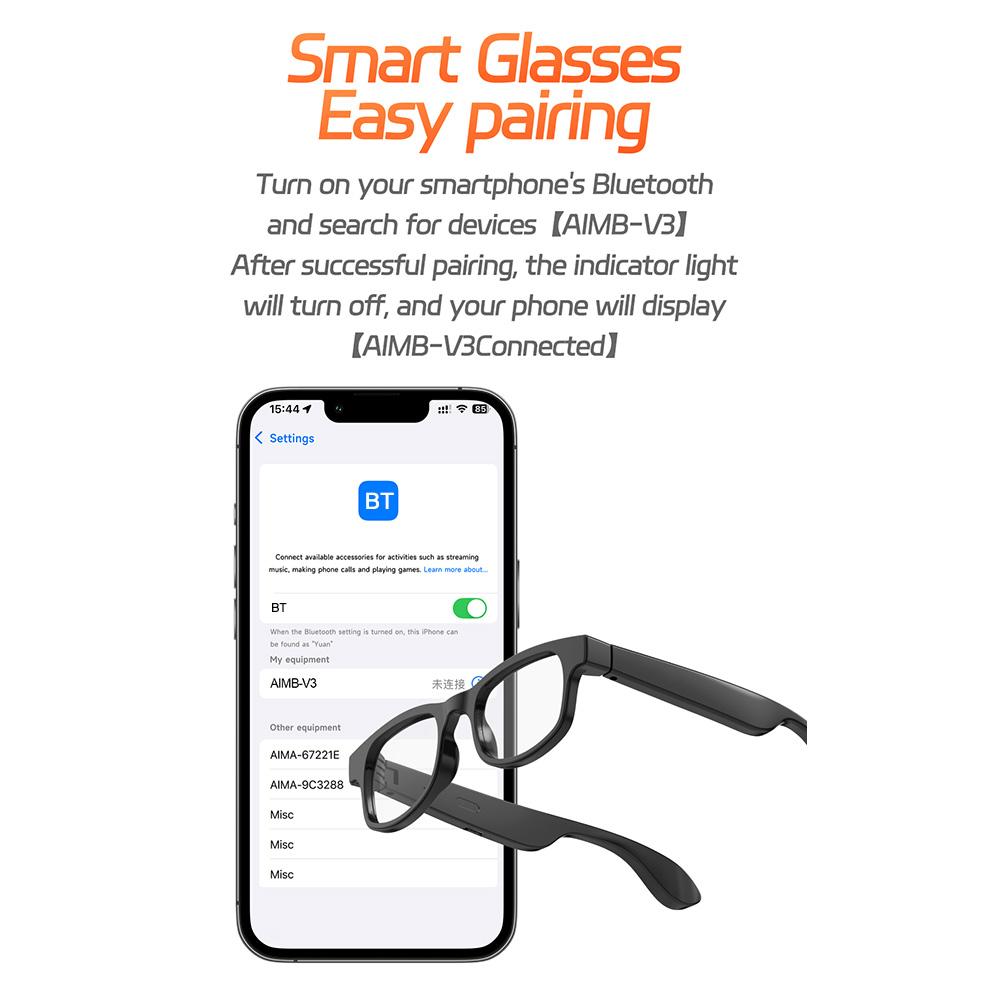 AI Translation Smart Glasses Built-in Mic & Speakers 144 Language BT Audio Sunglasses for Office Driving Cycling Outdoor Sports