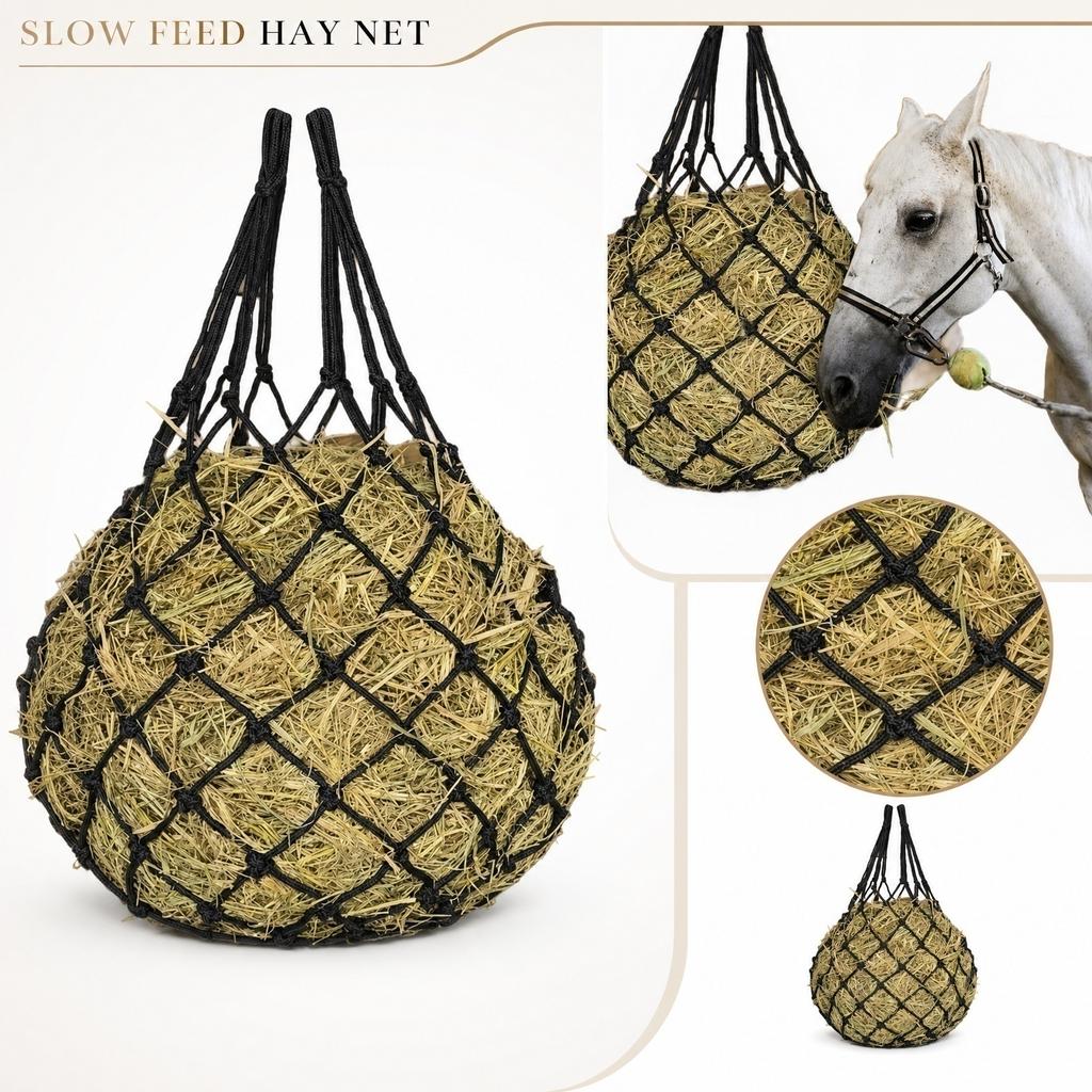 Slow Feed Hay Net Bag for Horses Cattle Sheep Alpacas Durable Mesh Hay Holder for Stable Barn Pasture Outdoor Feeding Storage Sack