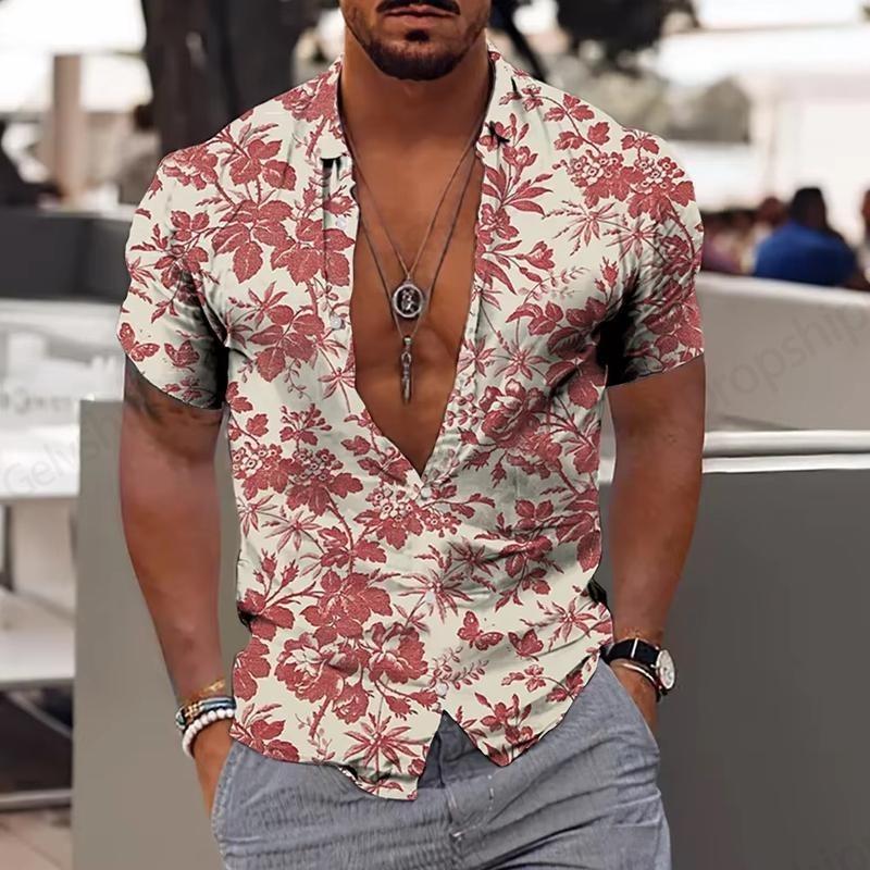 Cardigan con risvolto e bottoni a maniche corte, casual, stile hawaiano, da uomo, estivo