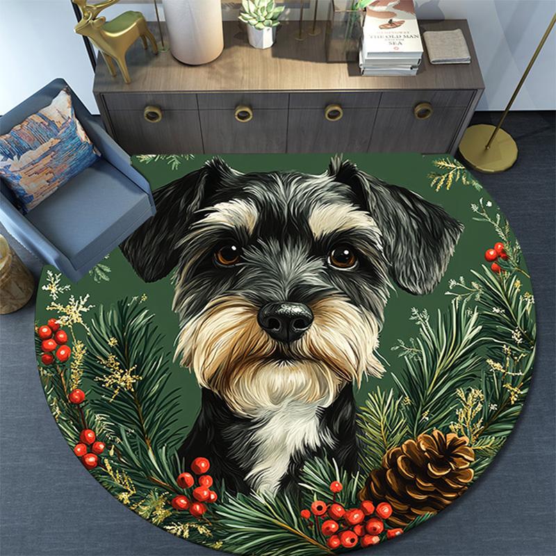 Tappeto Rotondo Cane Schnauzer, Tappeto per Soggiorno Camera da Letto Divano Stanza dei Giochi Decorazione, Tappetino Antiscivolo